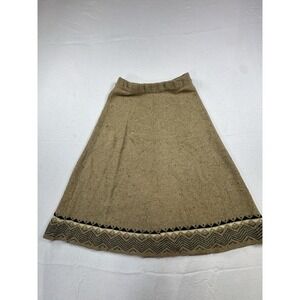Vintage Nature Wool Acrylic Knit Skirt Brown Geometric‎ Border Elastic Waist•Y2K